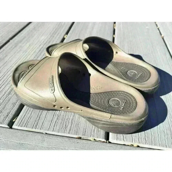CROCS Brown Slides‎ Slip On Sandals Unisex Size: Men 5 Women 7 Two Tone - Picture 5 of 6